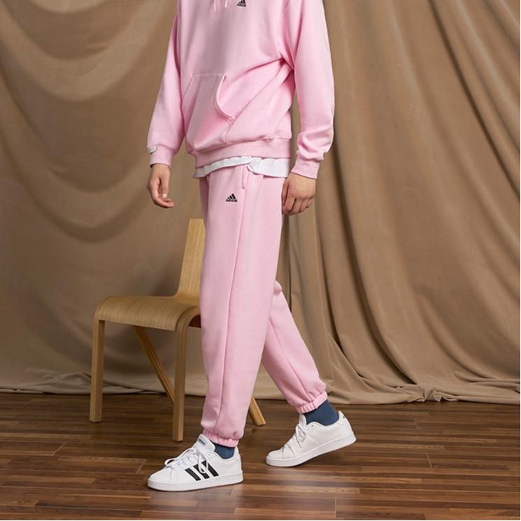 Adidas Logo Fleece Thick Loose Cuffed Knitted Sports Pants Unisex Pants Clear-Pink IV7611