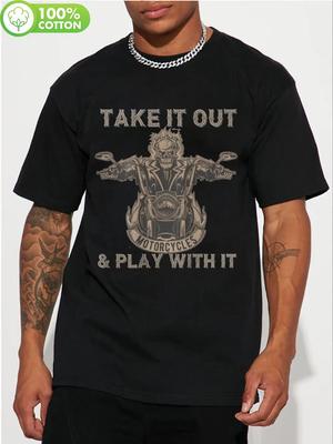Casual Biker Skeleton Graphic T-shirt - "Take It Out & Play with It" Motorcycle Rider Design