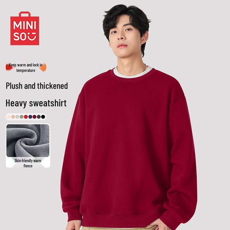 

MINISO Men s Winter Warm Fleece Lined Crewneck Pullover Sweatshirt XL