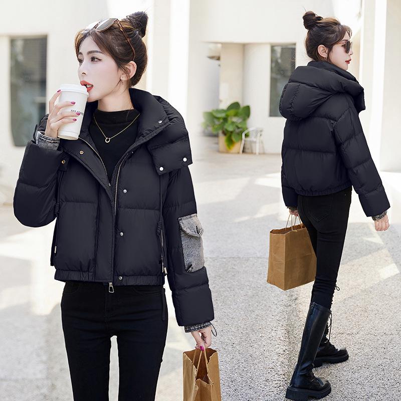 

Женский пуховик в корейском стиле пэчворк из денима - Толстый пух белой утки Зимняя верхняя одежда XL (140-160 jin) серый