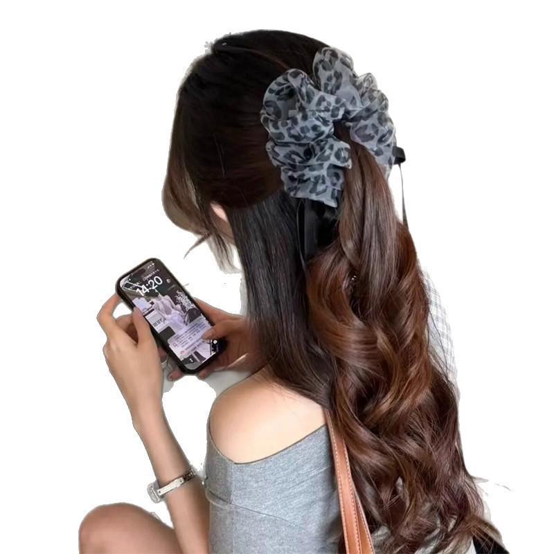 Korean Leopard Print Multi-Layer Mesh Banana Clip for High Ponytails 2025