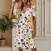 Női Alkalmi Divat Ruha Vintage Virágos Virágos Rövid Ujjú V-nyakú Ruha