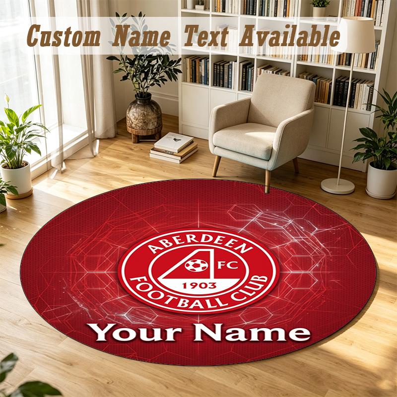 Round Rug Custom NameAberdeen FC Pattern Non Slip Carpet Home Floor Decor