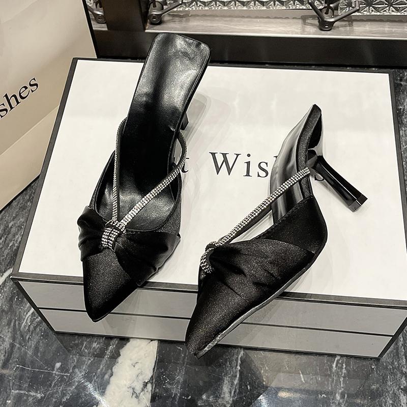 Luxury Rhinestone Women High Heel Pumps Women Pointed Toe Thin High Heels Plus Size Sandals Mules Sandalias Mujer