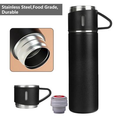 1 st/1 set 500 ml isolerad flaska läckagesäker stor kapacitet dubbelanvändningslock håll varm och kall vattenflaska i rostfritt stål hemtillbehör
