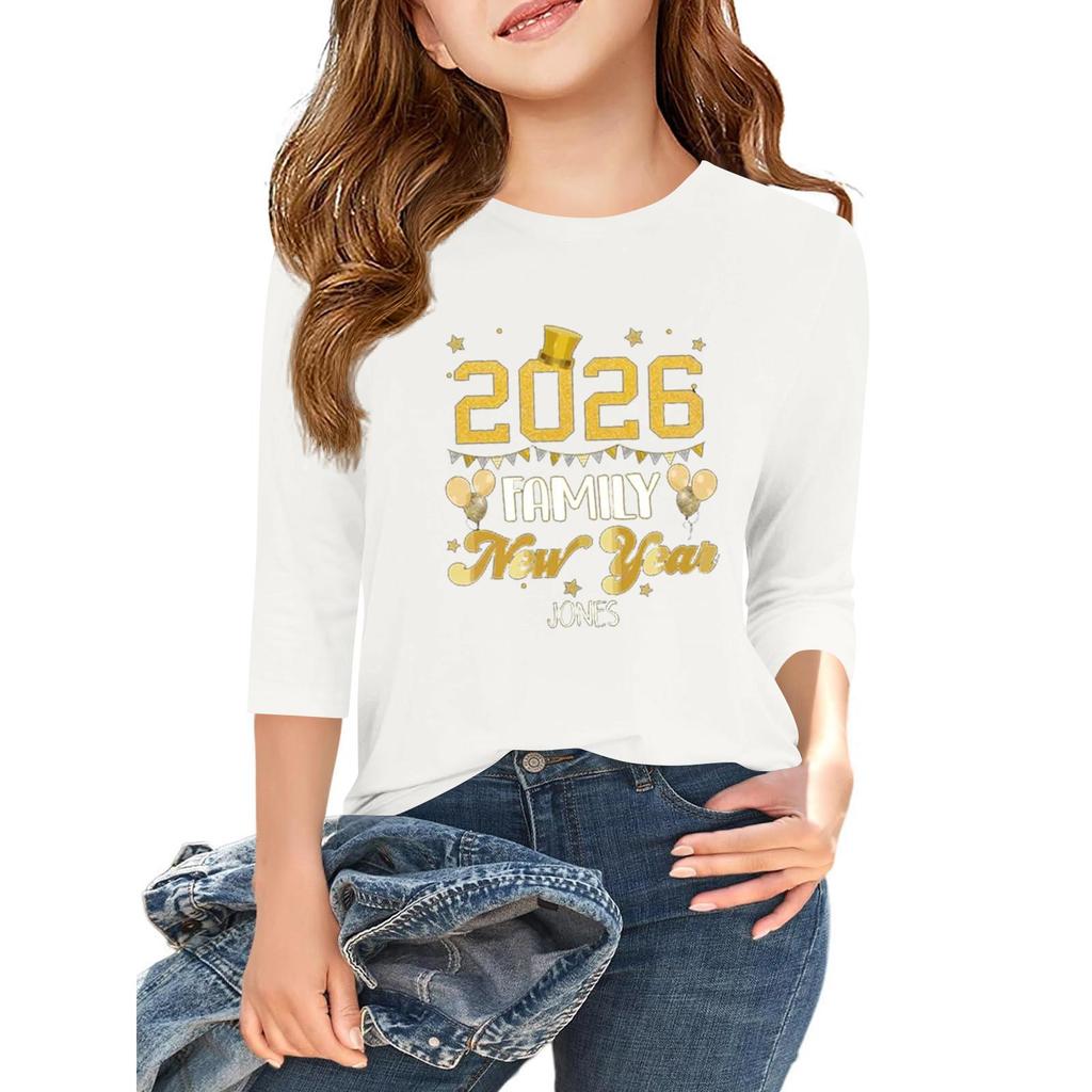 Children's 3/4 Sleeve Independence Day Printed Round Neck Casual T-shirt