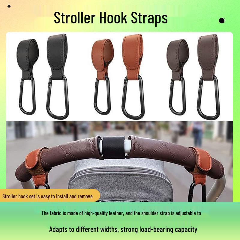 Universal Multifunctional Leather Stroller Hook with Magic Sticker - Fits Baby Strollers, Bicycles, and Electric Cars