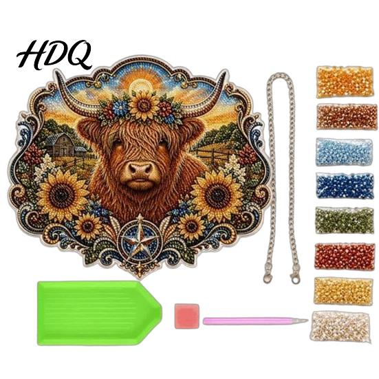 Fine Workmanship Pendant Highland Cow Diamond Art Hanging Ornament Sunflowers Decor Creative Living Room Decoration Aesthetic Decorative Ornament