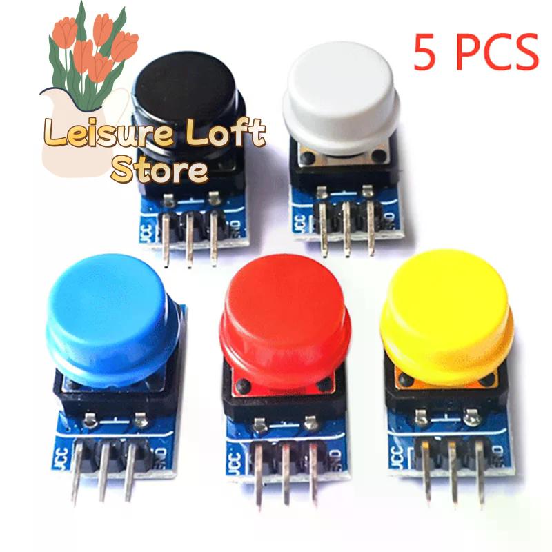 5Pcs Big Button Tactile Switch Module with Dust Cover, High-Level Output for Arduino & Electronics Projects