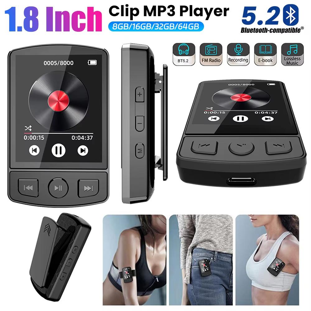 1.8inch Screen MP3 Player Portable MP3 Sport Clip Walkman HiFi Sound Bluetooth5.2 Student Walkman with FM Radio E-Book Kids Gift