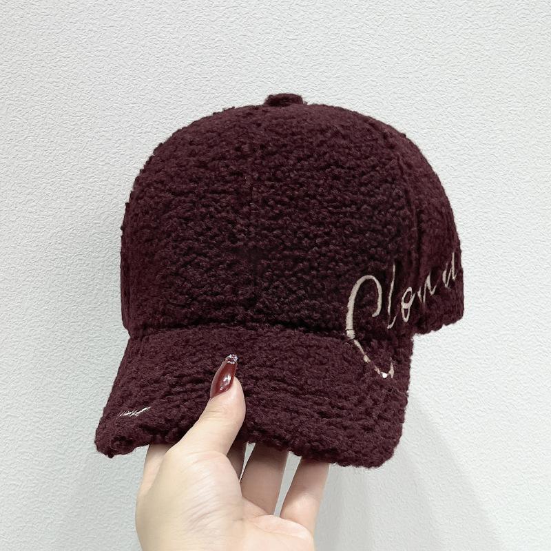 Autumn and Winter New Lamb Wool Embroidered Letter Baseball Cap Women's Outdoor Warm Fashion Cap