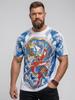 Men's Japanese Dragon Print T-Shirt, Traditional Blue Dragon & Ocean Waves Short Sleeve Casual Top