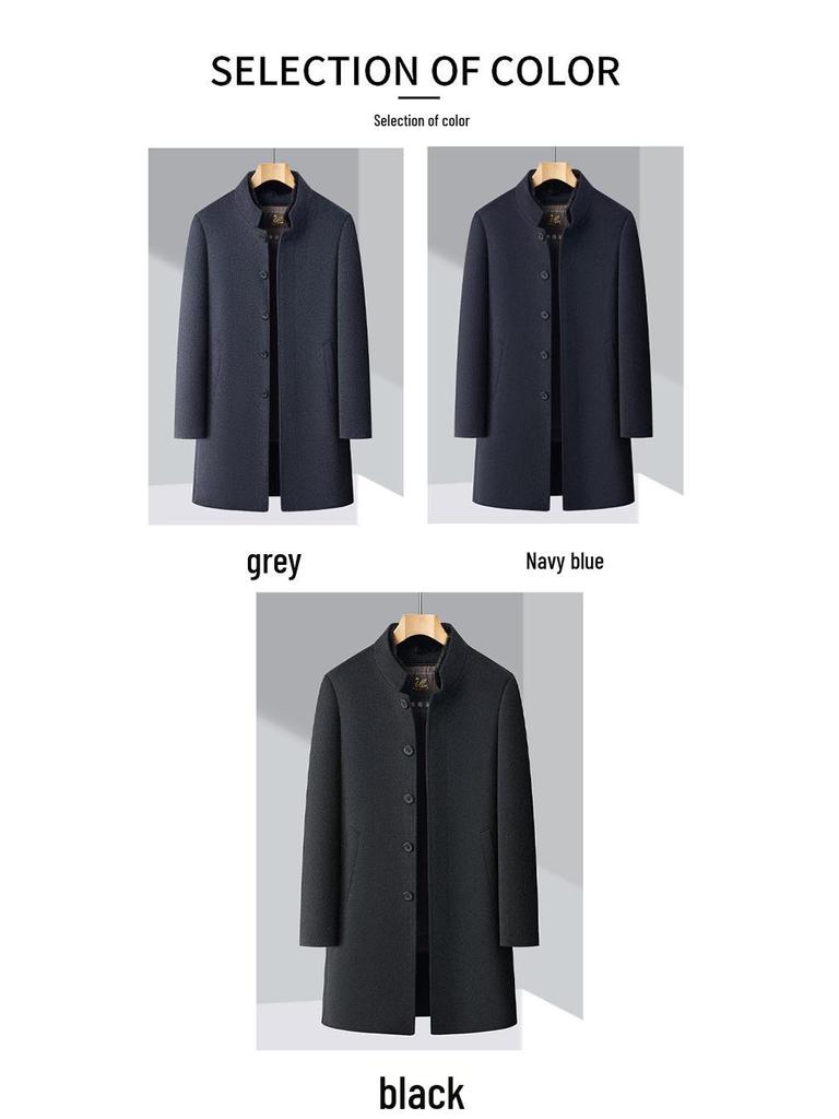 Men's Winter Wool Coat with Mink Fur Collar and Down Liner