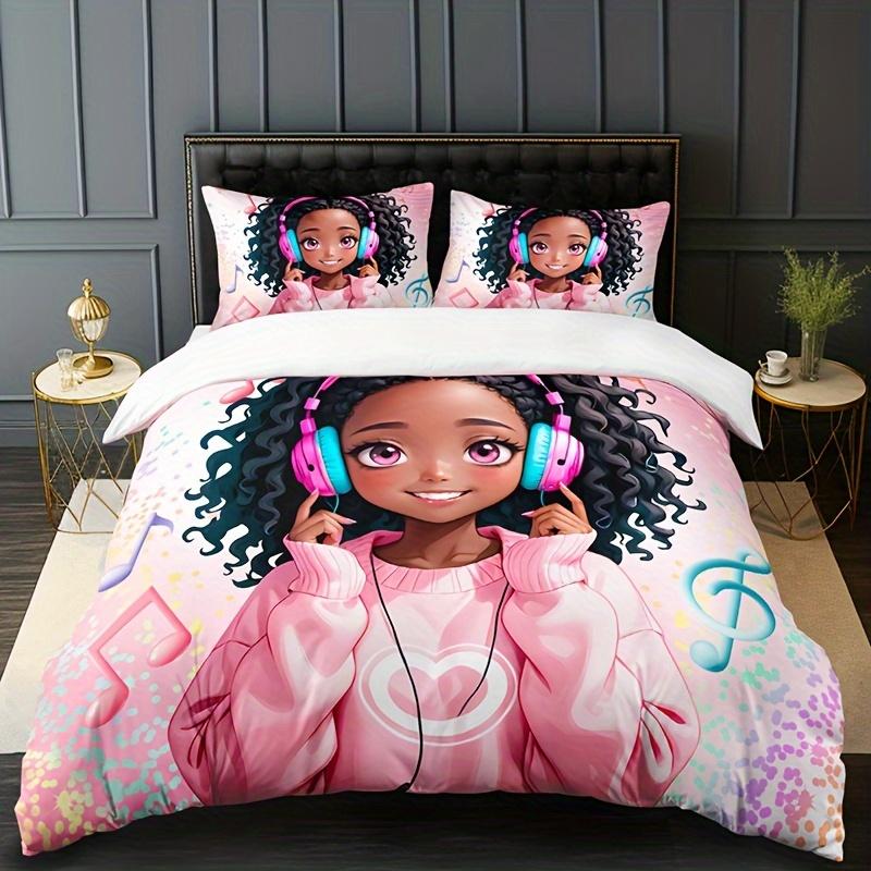 Duvet Cover Set Vibrant Music Girl 1 Duvet Cover + 2 Pillowcase Soft Breathable Hd Printing Bedding Set For Home Dorm Decor
