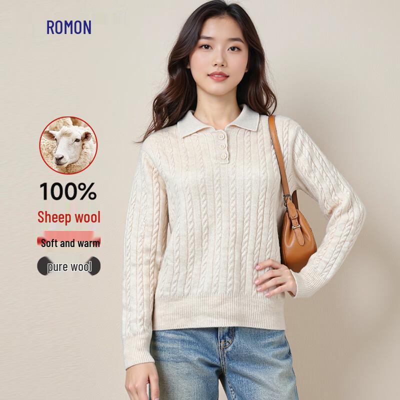 

Romon Women s 100% Merino Wool Turn-Down Collar Pullover Sweater One Size (80-140 lbs)