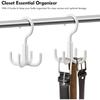 4 Pack 360 Rotatable Closet Rod Hooks with 4 Hooks Belt Hanger, for Belt, Tie, Hat, Scarf, Bag, Bra, Tank Top - White