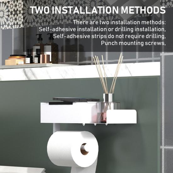 Toilettenpapierhalter mit Ablage und Schublade Wandmontierter Badezimmer-Organizer Rollenhalter Staubdichter Wischtuchspender für platzsparende Aufbewahrung