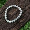 8mm Natural Kiwi Stone Gemstone Round Beads Unisex Stretchable Bracelet 7.5" For Good-Luck RBB-39
