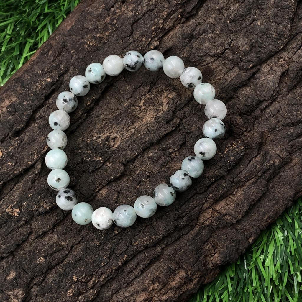 8mm Natural Kiwi Stone Gemstone Round Beads Unisex Stretchable Bracelet 7.5" For Good-Luck RBB-39