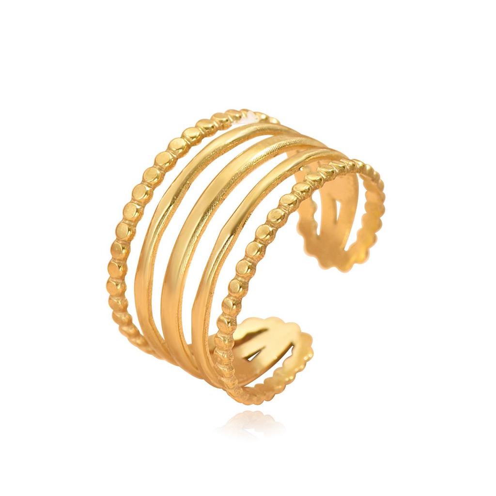 Adjustable Multi-Layer Stainless Steel Ring with Gold Plating