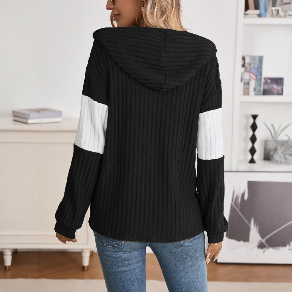 Damen Strickjacke mit Reißverschluss Splicing Lässig Langarm Gestreift Colorblock Oberteil Jacke