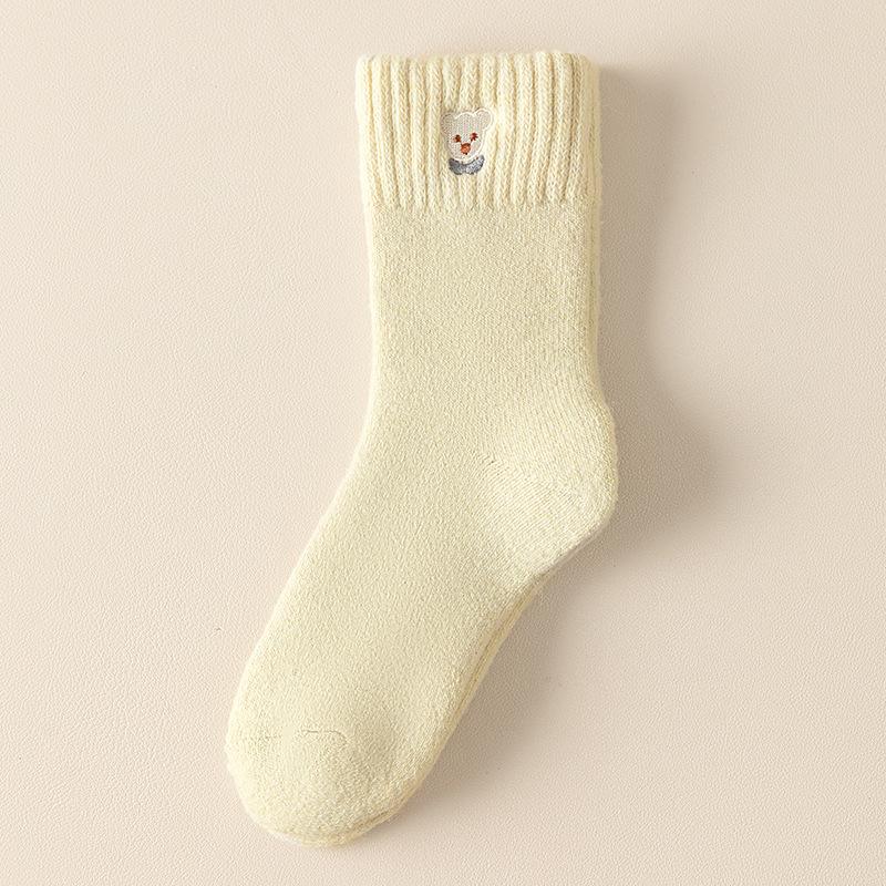 Embroidered Bear Socks Medium Tube Socks Season Warm Wool Socks Piled And Thickened Terry Cute Cartoon Stockings