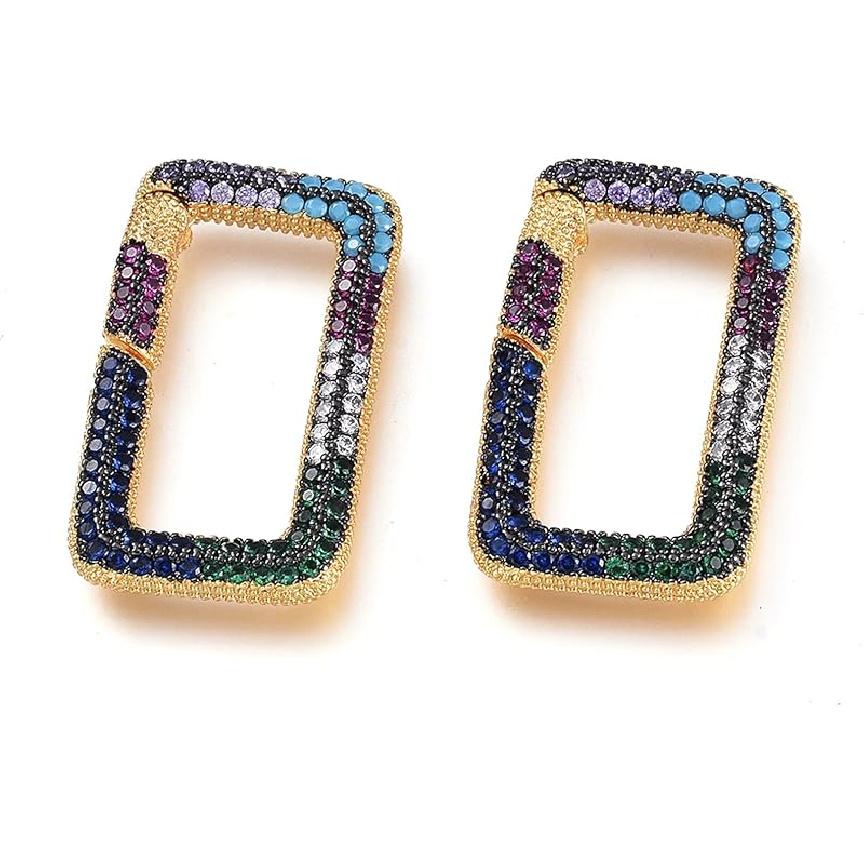 Craftdady 5ps Micro Pave Cubic Zirconia Spring Gate Ring Clasp CZ Rhinestone Golden Brass Oval Trigger Spring Snap Clip Hook Buckle for Keychain
