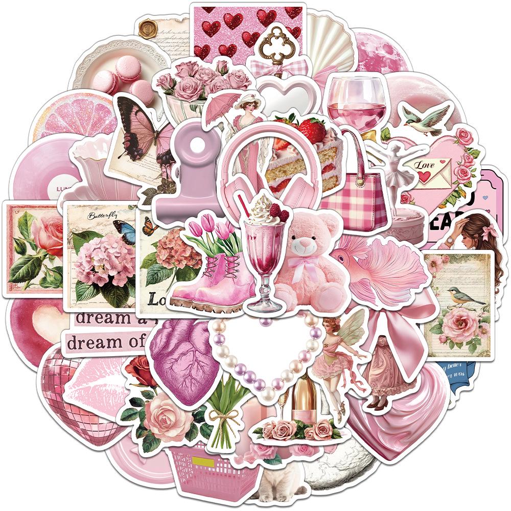 

50-Piece Set: Pink Aesthetic Stickers for Journals & DIY Decorations