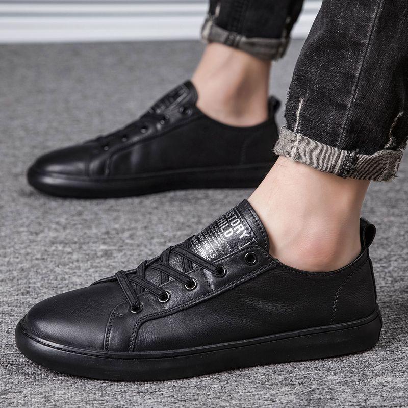 Men's Genuine Leather Sneakers - 2025 Korean Style Casual Versatile White & Black Shoes