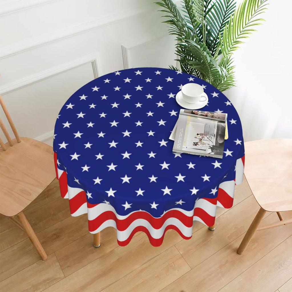 Round Tablecloth Star Patterned Polyester Fabric with Decorative Border for Dining Parties and Events Use