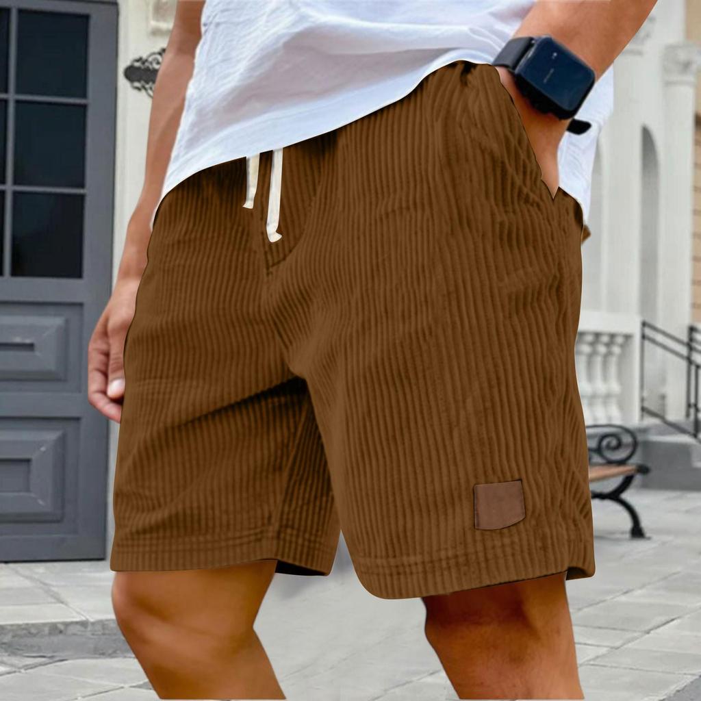 Men's Casual Shorts - Elastic Waist Drawstring Vintage Embroidered Corduroy Stylish Casual Shorts