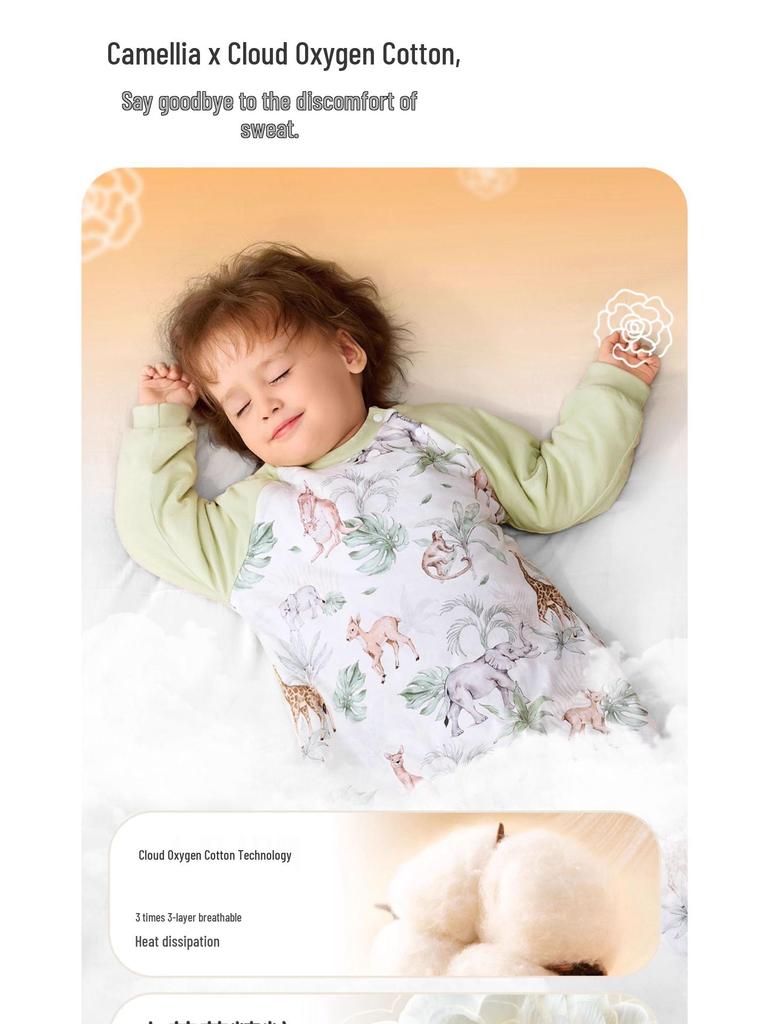 Camellia Constant Temperature Baby Sleeping Bag - Autumn & Winter Quilted Anti-Kick Blanket with Legs for Children