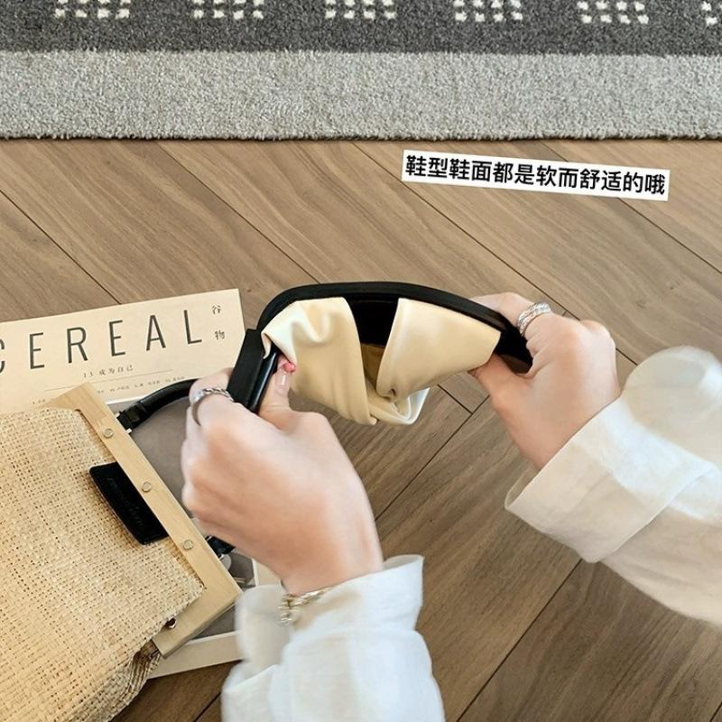 

Minimalist drag~ square head kink wrinkled beach vacation slippers women s sandals outside summer 40 бежевий