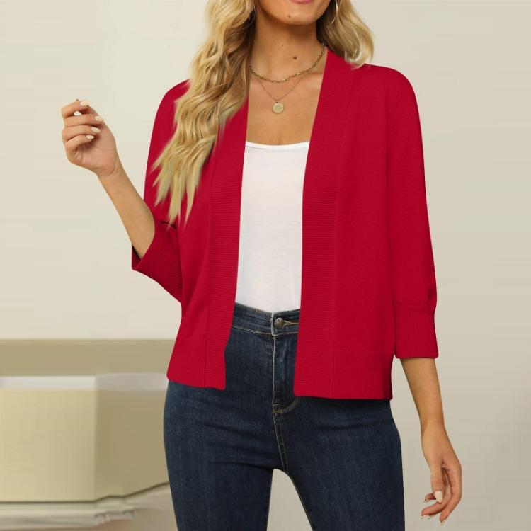 Women Casual Lightweight Cropped Cardigan Sweater 3/4 Sleeve Open Front Comfortable Fashion Shrugs
