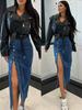 High Waist Sexy Slim Fit Denim Skirt with Button Slit for Women