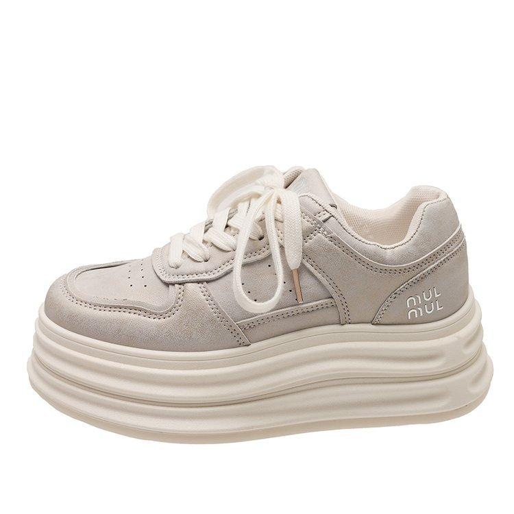 

[youshilai] thick-soled pearlescent muffin board shoes for women 2025 spring and autumn new height-increasing versatile sports shoes for women 40