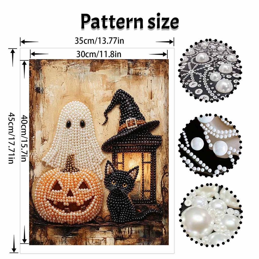 Halloween Pearl Painting Art Full Pearl Handmade Diy Home Decorations Featuring Ghost Pumpkin Witch Hat Black Cat Lantern