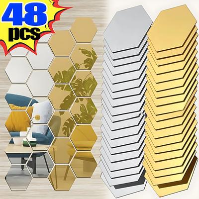 3D Hexagon Spiegel Wandaufkleber DIY Wandspiegel Aufkleber Abnehmbare selbstklebende ästhetische Mosaikfliesen Aufkleber Wohndekoration