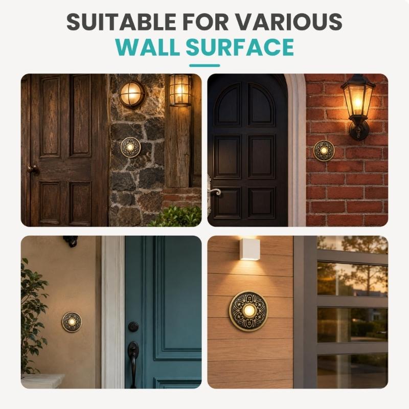 Antique Bronze Entry Call Push Button with Glowing Center, Front Door Bells Push Switches, Round Metal Trim, 5.6 Cm Accent for Covered Porch, Hallway,