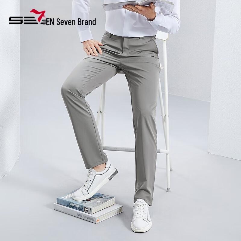 Qipai Men's Ice Silk Business Casual Straight-Leg Pants