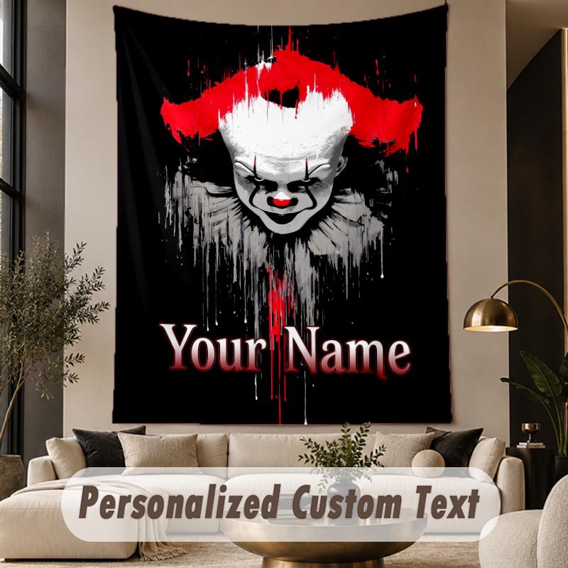 Custom Text Printed Tapestry IT Pennywise Pattern Large Wall Hanging Indoor Room Decor