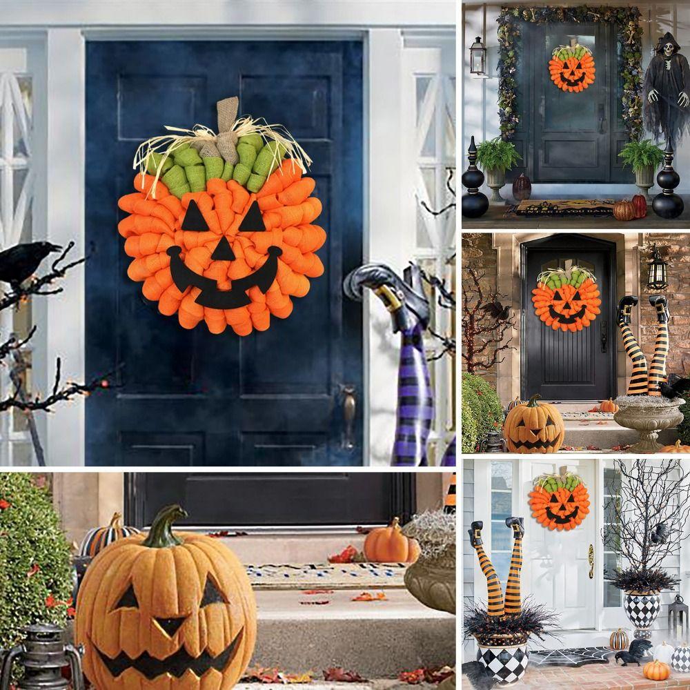 Wall Hanging Pumpkin Burlap Wreath Linen Halloween Pumpkin Wreath Decorative Christmas