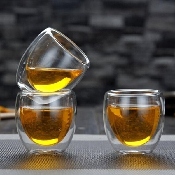 80 ML/2. Pahar espresso cu pereți dubli de 7 oz, ceai, cafea, lapte, băutură, pahar de sticlă set de 1/4/6/12