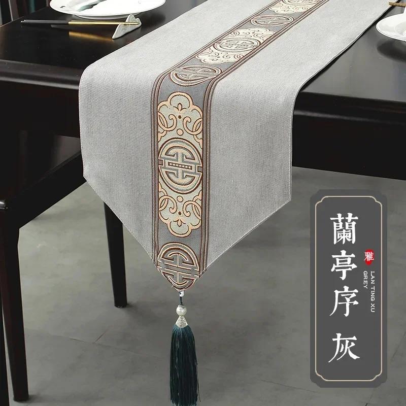 Chinese Style Table Runner Luxury Cotton Linen Jacquard Table Runners Decorative Bed Runner Classic Table Flag Living Room Hotel