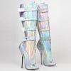 Botas de balé com salto super alto de 7 polegadas, cor holográfica, botas sexy com fechadura
