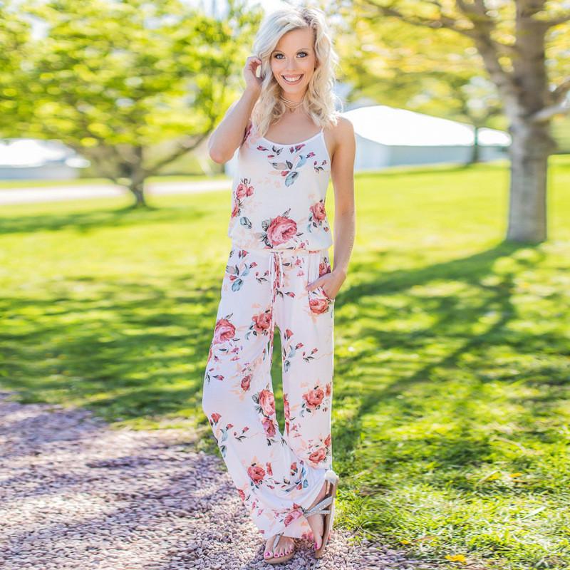 Floral Women Summer Long Wide Leg Pants Strappy Casual Beach Jumpsuit Us Romper