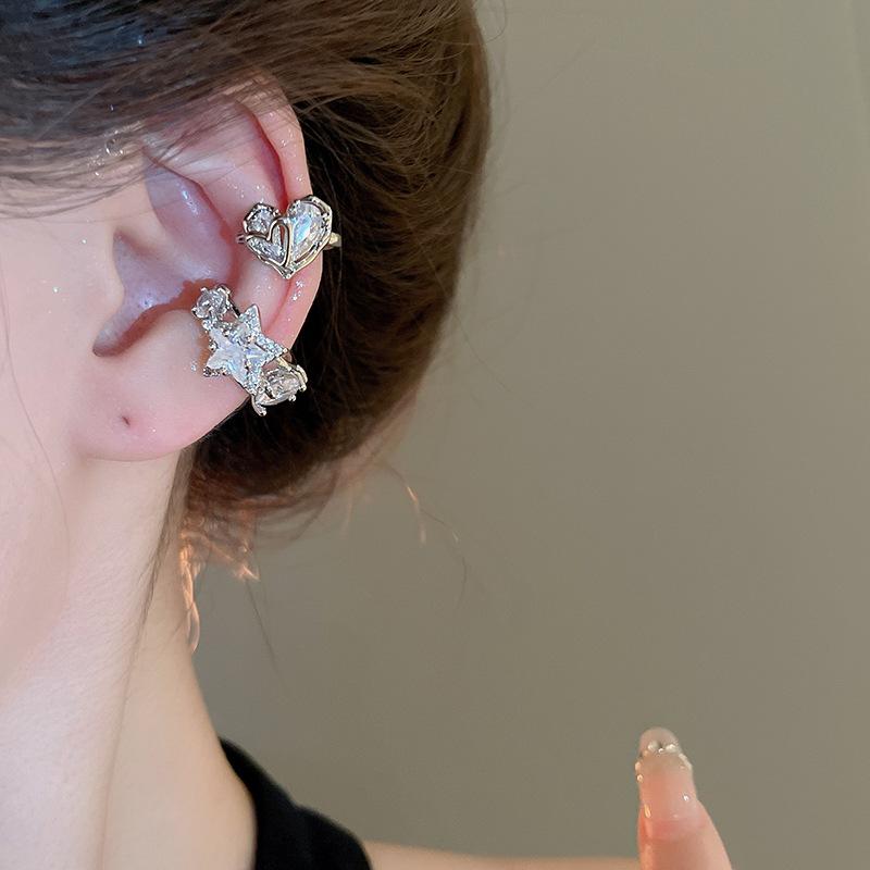 No ear piercings, light luxury zircon love star earrings, individual cold wind temperament earrings