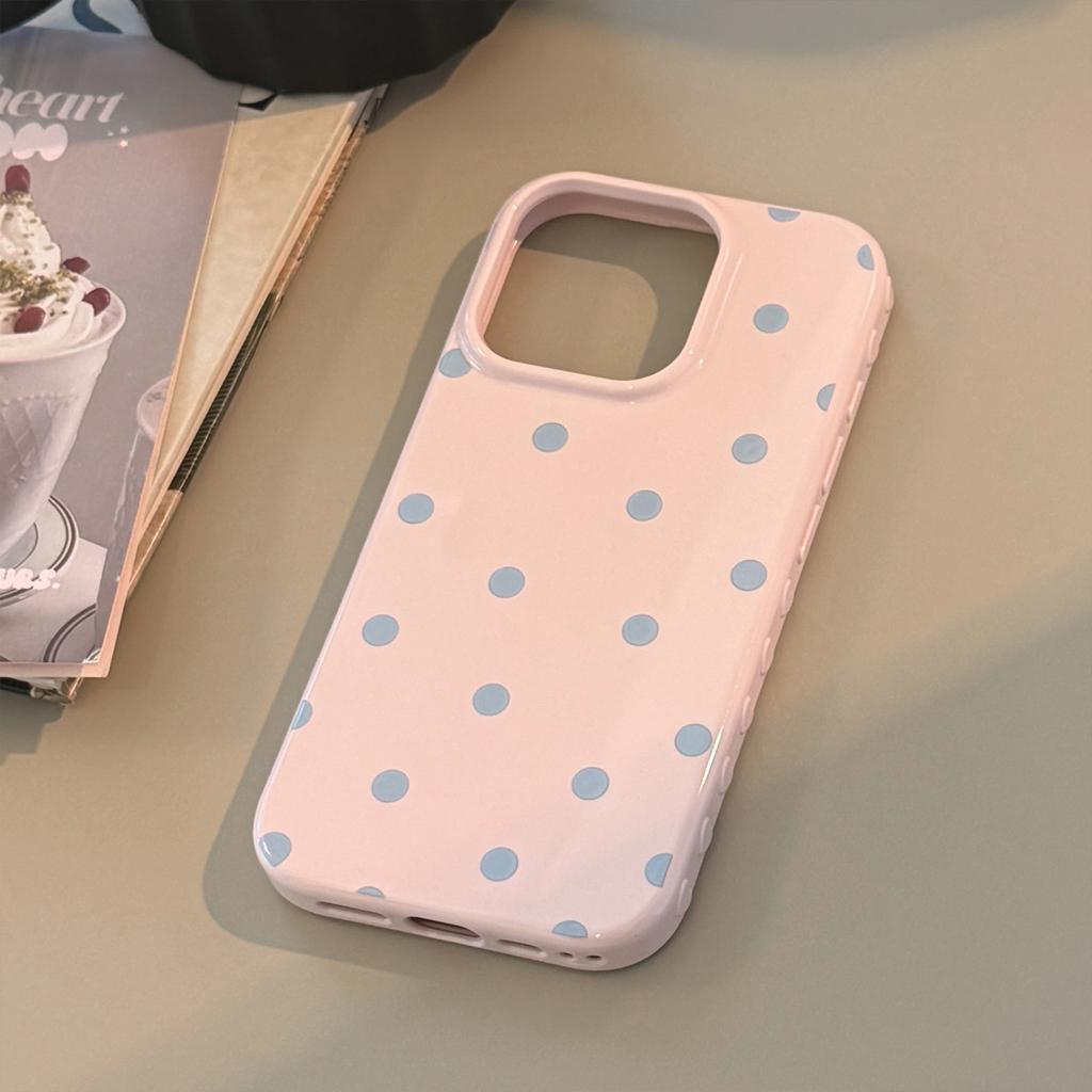 Ins Pink Blue Polka Dots for Apple 16 Mobile Phone Case for IPhone17pro Max Korean Style 14 Soft Case 13 Simple