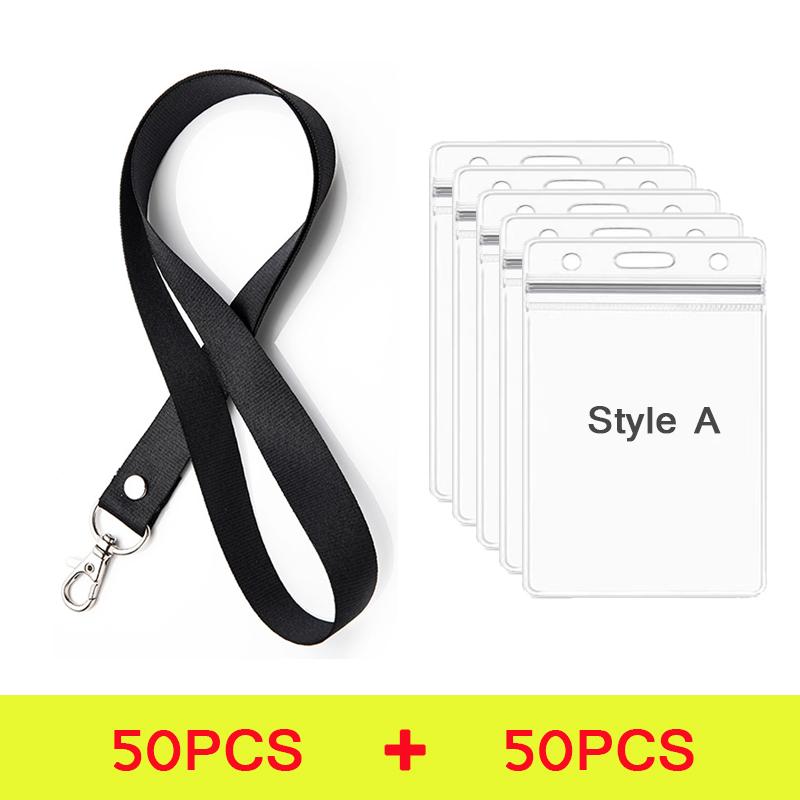 

100 Pcs Safety Hanging Neck Strap Lanyard And Card Case ID Name Transparent Badge Holder Anti-Lost Clasp Rope Keychain Landyard