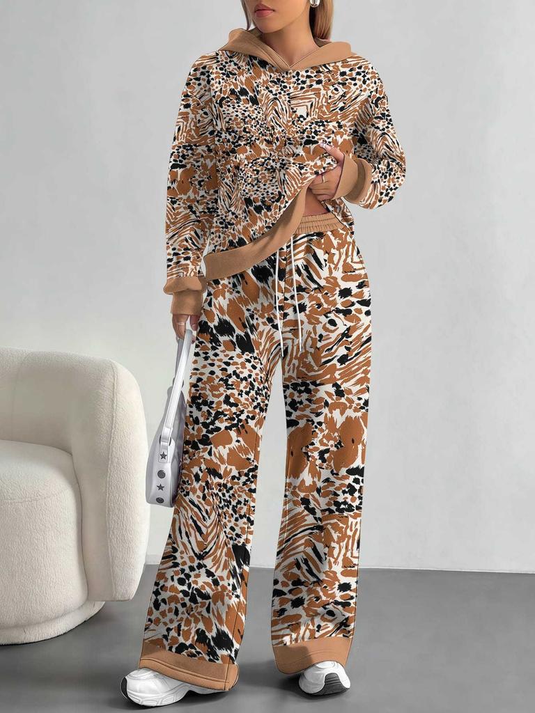 Gradual Change European and American Autumn and Winter Casual Long-sleeved Suit Women's Hooded Sweater Trousers Two-piece Set